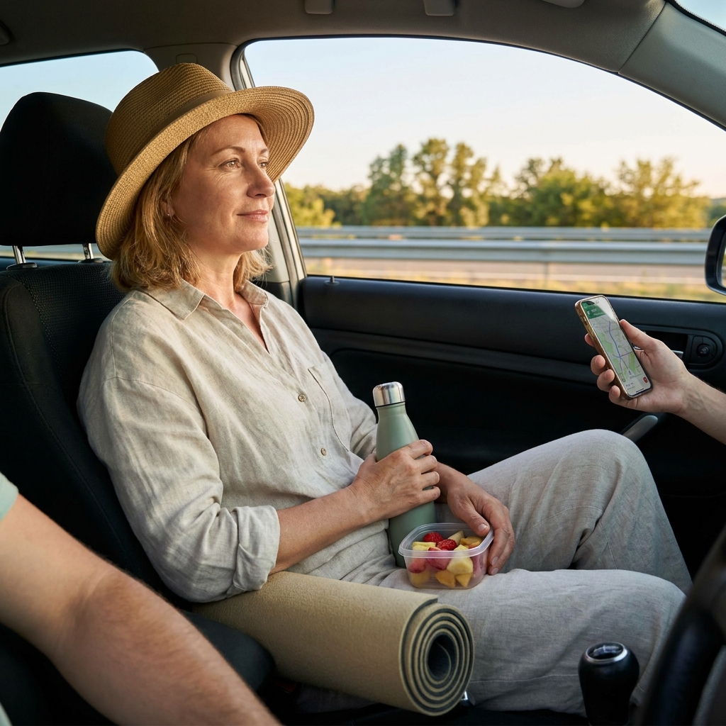 Healthy travel day routine in summer: how to feel better after long drives and flights (without ‘detox’ talk)
