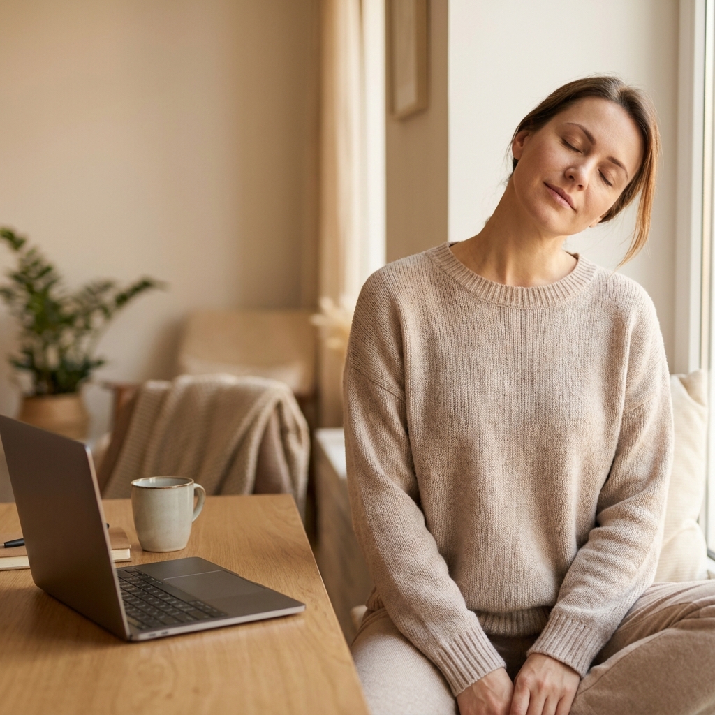Shoulder and neck tension from summer travel and screen time: a 5-minute desk routine (gentle)